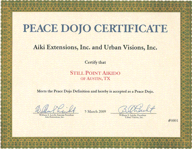 Peace Dojo Certificate #0001